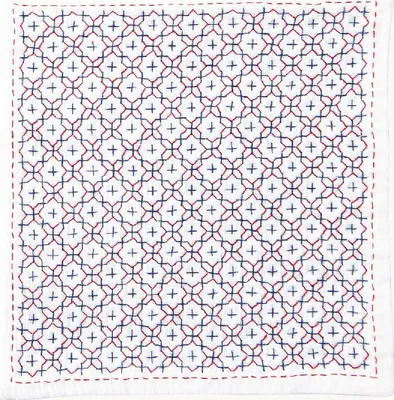 Produktbild von Olympus Hitomezashi Sashiko Stickpackung "Taschentuch iine Jyuji-hanazashi", Stoff bedruckt, 20x20cm, Original aus Japan
