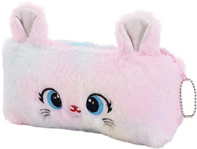 Productafbeelding van Ibenzoa® Pluche etui met regenboog- en kattenmotief – groot pennenetui voor meisjes, ongeveer 20 x 10 cm, zachte pluche stof, grote capaciteit