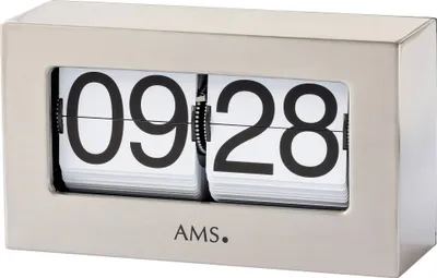 Produktbild von AMS T1175 Tischuhr mit silbernem Metallgehäuse und 24h-Zifferblatt