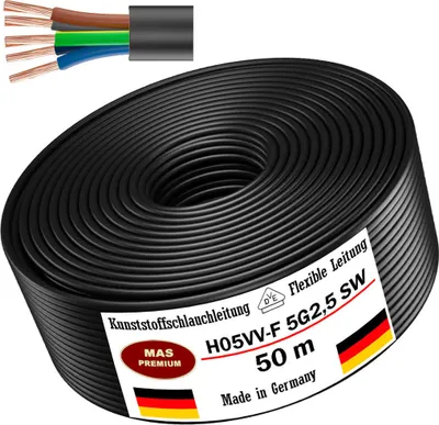 Produktbild von 50m Kunststoffschlauchleitung H05VV-F 5G2,5 Schwarz Flexible Leitung Gerätekabel