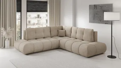 Produktbild von Masseno Ecksofa DUCA II L-S mit Schlaffunktion L-Form, Sofa mit Bettkasten, Wohnzimmersofa, Couch, Soffa, Bettsofa, Couchgarnitur- Beige, FLOW 02