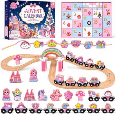 Imagen del producto de Calendario de Adviento 2026 para niñas: Calendario de Adviento para bebés y niños, con 24 días de sorpresas y un tren de madera magnético