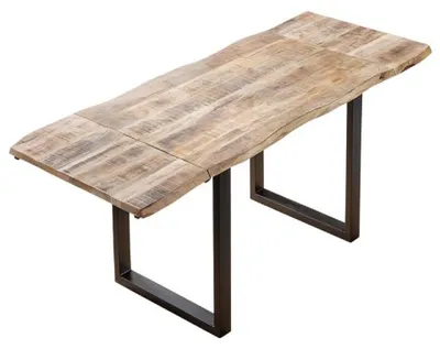 Produktbild von Esstisch Baumkante Mango natur 160 (260) x 90 cm Ansteckplatten schwarz NOAR