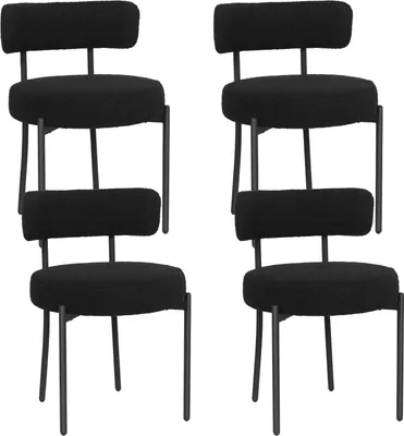 Produktbild von Puluomis Esszimmerstühle 4er Set Küchenstühle Polsterstuhl mit Rücklehne, Abnehmbarer Überzug Wolle Boucle schwarz