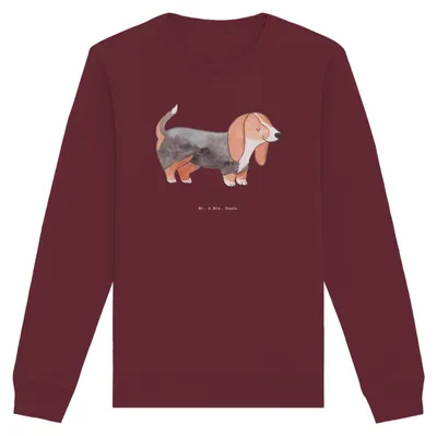 Produktbild von Mr. & Mrs. Panda Baumwoll Pullover Basset Hound Moment Größe XS - Burgundy - Geschenk, Sweatshirt, Pulli, Sweater, Bio-Pullover