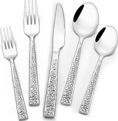 Produktbild von Famanu Besteckset 30-teilig für 6 Personen - Edelstahl mit gehämmertem Design