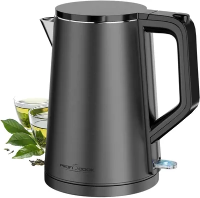 Produktbild von Wasserkocher 1,5 Liter 2200W doppelwandiges Thermogehäuse | Einhandbedienung | Station mit Kabelaufwicklung mattes Edelstahlgehäuse