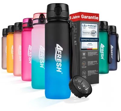 Produktbild von 4FRESH Trinkflasche 1000 ml aus Tritan – BPA-freie Wasserflasche mit Sieb, auslaufsicher, 1-Klick-Öffnung & Trageschlaufe