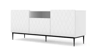 Produktbild von TV-Schrank DIUNA 2D1K 145 cm mit dekoriert Front Lowboard, Schrank mit Rahmen, Weiß Matt
