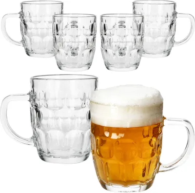 Obrázek produktu pro 6x Dublinský džbán na pivo 400 ml s reliéfem a uchem džbán na pivo čirý 0,4 l ze skla