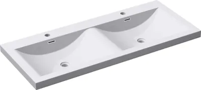 Immagine prodotto di doporro Lavabo da Incasso 120 cm Doppia Vasca in Marmoresina Bianco Lucido, Lavabo Bagno Integrale Soprapiano con 2 Fori Rubinetto e Troppopieno Colossum03