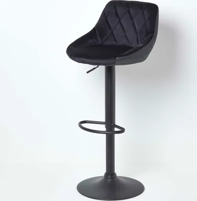 Obrázek produktu pro HOMESCAPES Barová židle Sametový potah "Henley" Barová židle Výškově nastavitelná barová židle s opěradlem 97 cm vysoká - černá