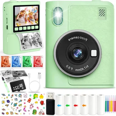 Produktbild von Kinderkamera – Sofortdruckkamera – Für lustige Fotos – Inklusive 32 GB Speicherkarte – 2,4-Zoll-Display – Grün