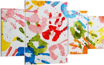 Produktbild von Bild auf Leinwand - Leinwandbild - Drucke Hände Komposition mehrfarbig - 160x90cm - Wand Bild - Wanddeko - Leinwanddruck - Bilder - Kunstdruck - Leinwand bilder - Wandkunst - DL160x90-2876