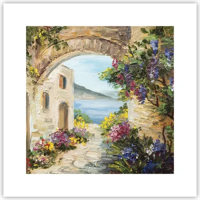 Produktbild von Poster - Poster ohne Rahmen - Haus Santorini Blumen - 30x30 cm - Wand Bild - Wanddeko - Wandbilder - Kunstposter - Wandposter - Bilder - Kunstdruck - Wanddekoration - Wandbild - P2XAC30x30-4191