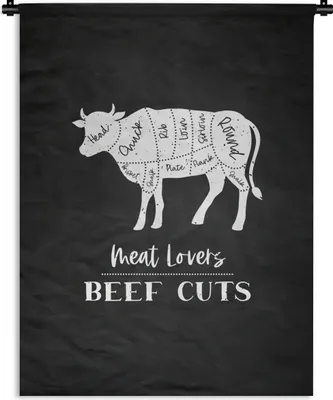 Produktbild von MuchoWow® Wandteppich Wandbehang Kuh - Küche - Fleisch 90x120 cm Tapisserie Dekoration Wandtuch - Wanddeko
