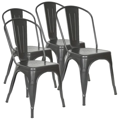 Produktbild von 4er Set Esszimmerstühle stapelbar Metall Industriedesign dunkelgrau