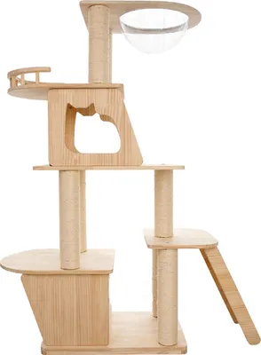 Produktbild von Katzenbaum | Kratzbaum | aus Massivholz | 5 Ebenen | Aussichtsplattform | Natur | 104 cm Hoch