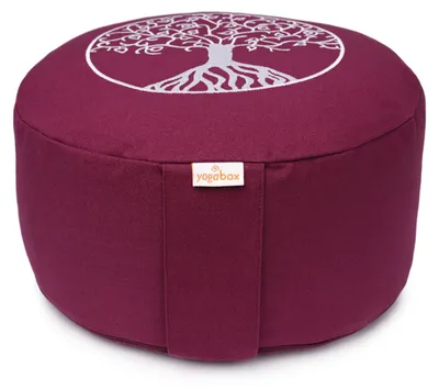 Produktbild von yogabox Meditationskissen Glückssitz® Lebensbaum - aubergine 33 x 33 x 15 cm  Buchweizenschalen