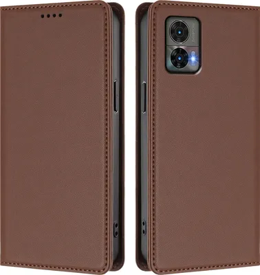 Image de Étui en cuir pour Motorola Edge 30 Neo, étui à rabat magnétique en cuirPolyuréthaneavec support, marron