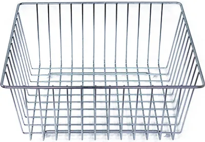 A wire basket for a sink.