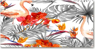 Produktbild von Tulup® Leinwandbild - 140x70 cm - Wandkunst - Drucke auf Leinwand - Leinwanddruck  - Tiere - Rot - Flamingos Blumen