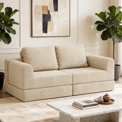 Produktbild von Wandelbares Klappsofa, multifunktionaler Schlafsessel mit Memory-Schaum und Rückenstütze – tragbare Futon-Couch für Wohnzimmer, Schlafzimmer, Weiß