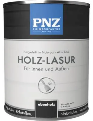 Produktbild von PNZ Lasur Holzlasur für Innen und Außen atmungsaktiv extrem hoher Wetter- und UV-Schutz ebenholz 750 ml