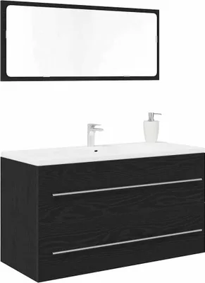 Image de Armoire pour lavabo noir aspect chêne 90 x 45 x 1.5 cm