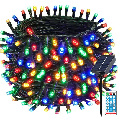 Solar-Lichterkette 30 m, 300 LEDs, 8 Modi, Timer, Fernbedienung, bunt