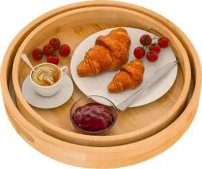 Produktbild von Tablett Serviertablett Servierplatte Set Gastrotablett rund Holz 2 Stück