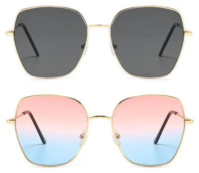 Produktbild von Sonnenbrille für Damen und Herren, Hippie-Stil, Metallrahmen, Retro-Rechteck-Sonnenbrille, getönte Gläser
