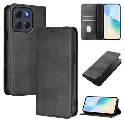 Obrázek produktu pro Pouzdro pro Motorola Moto G86, vintage kožené pouzdro s RFID ochranou, přihrádkami na karty, stojánkem Černý