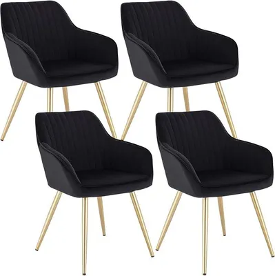Imagen del producto de Silecomplaza, juego de 4 sillas para comedor, ideales para comedor, sala de estar o cocina. Sillas tapizadas con reposabrazos y patas de metal, con asiento de terciopelo, color