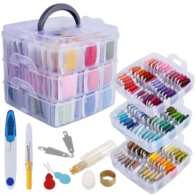 Produktbild von Stickgarn Kreuzstichfaeden, 150 Farben Stickgarne mit Organizer Aufbewahrungsbox Stickgarn Armband String Stickset Kreuzstichwerkzeuge