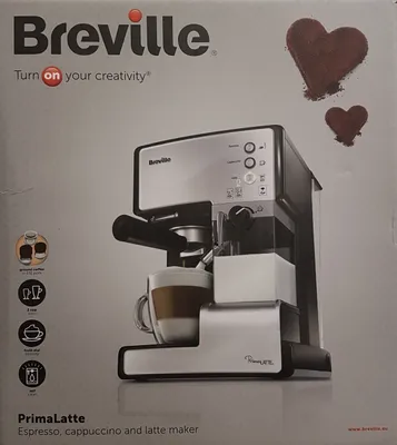Immagine prodotto di Breville VCF045X Macchina per caffè ed espresso PrimaLatte, adatta per caffè in polvere o cialde, 15 bar, montalatte, argento/bianco