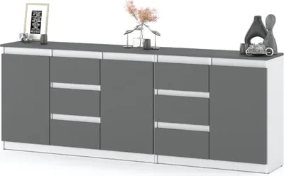 Zdjęcie produktu dla Komoda Do Sypialni 6 Szuflad 200Cm Nowoczesna Młodzieżowa Biała Szara Mat