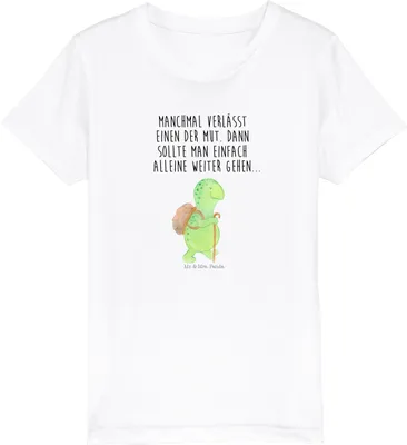 Produktbild von Mr. & Mrs. Panda Kleinkinder T-Shirt Schildkröte Wanderer 9-11 Jahre (134/146) - Weiß - Geschenk, Rucksack, Kurzarm Kinder, Motivation, Teenager, Motivationsspruch, Shirt