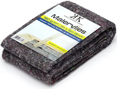 A folded roll of painter's fleece (Malervlies) with a product label on top, presented on a white background.