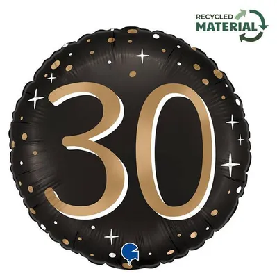 Produktbild von Folienballon, rund, 30. Geburtstag, schwarz und gold, 46 cm