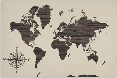 Produktbild von MuchoWow® Poster Weltkarte - Holz - Kompassrose 180x120 cm - Fotoplakat