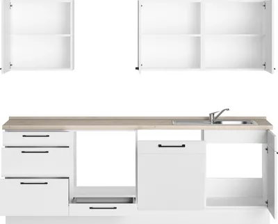 Produktbild von ROCTOR RT5001 Moderne Küchenzeile ohne Elektrogeräte, Kristallweiß, 240 cm Länge, Korpus  Germany