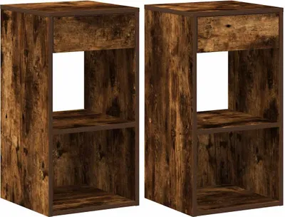 Image de Tables de chevet avec tiroir 2 pcs chêne fumé 35x34x66,5 cm