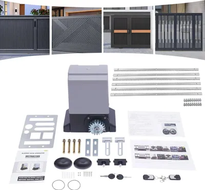 Image de Motorisation pour portail coulissant - Kit - Charge lourde - Moteur 750 W - Capacité 1600 kg - Pour portails jusqu'à 12 m - Crémaillère 6×1 m - 2 télécommandes