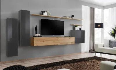 Zdjęcie produktu dla Ściana do salonu RIONATA 1 - grafit / dąb wotan