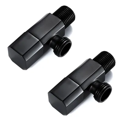 Produktbild von 2 Stück Eckventil Messing 1/2 x 3/8 Zoll inkl. Eckige Rosette Eckregulierventil Schwarz Ventil Bad Küche Regulierventil
