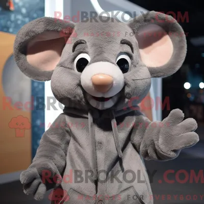 Produktbild von Maskottchenkostüm REDBROKOLY Graue Maus mit Kapuzenpullover und Krawatte