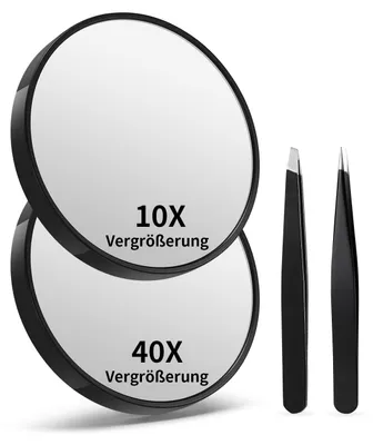 Image de Miroir grossissant avec ventouses et 2 pinces, grossissement 10x et 40x, 8,9 cm, noir, lot de 2