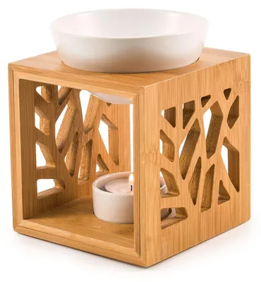 Duftlampe "Pattern" aus Keramik & Bambus, 12 x 12,2 x 12 cm