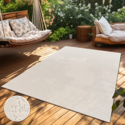 Produktbild von Outdoor Teppich Wetterfest Balkon Wohnzimmer Skandinavisch Boho Einfarbig Creme Grösse 80x150 cm